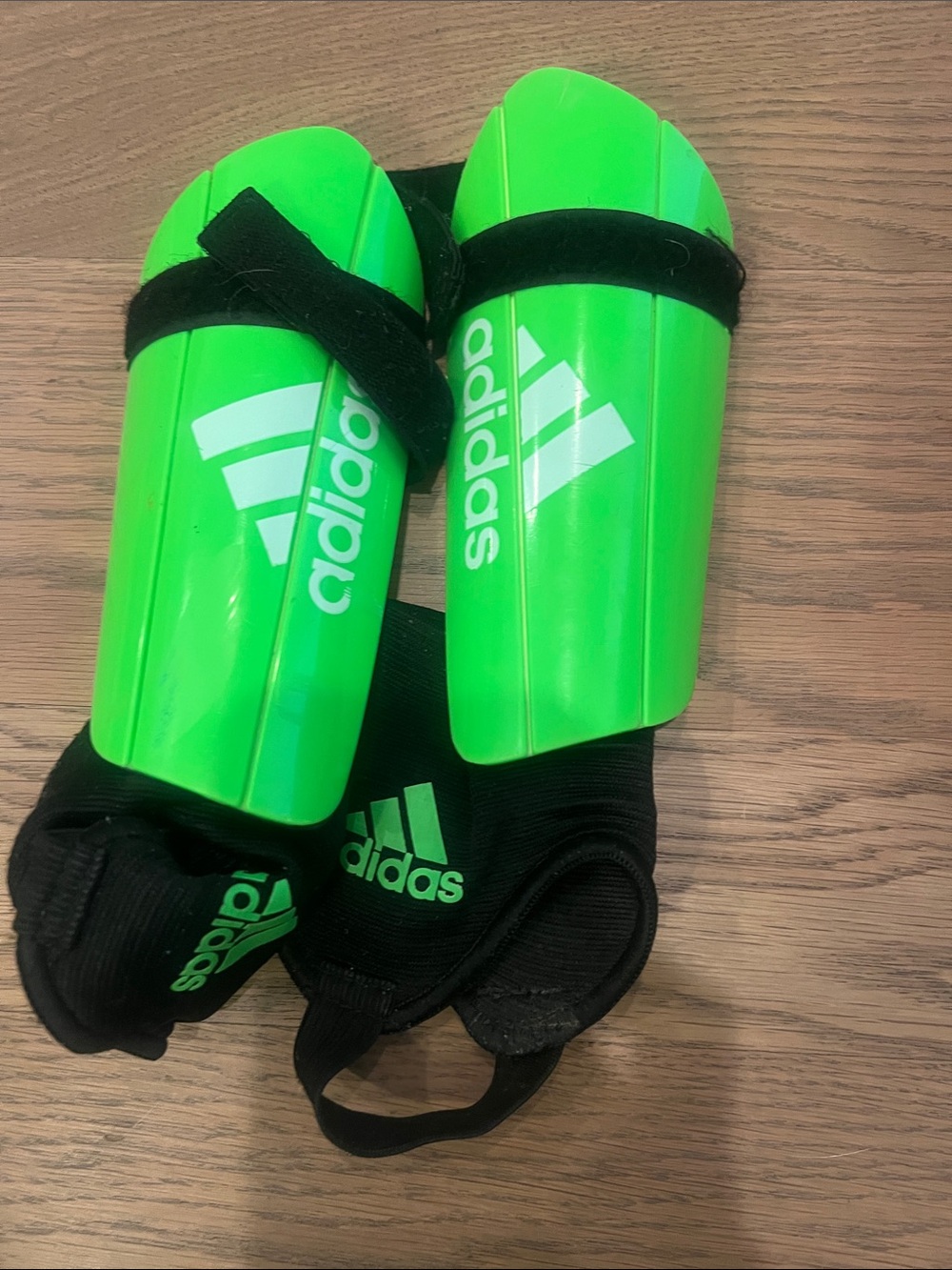 adidas Bright Green Youth Soccer Shin Guards with Black Ankle Sleeves